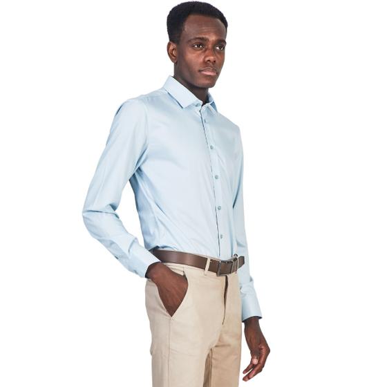 Camisa Social Fio Bambu Masculina Slim Fit Tecido Menor preço em Camisa Social Fio Bambu Masculina Slim Fit Tecido