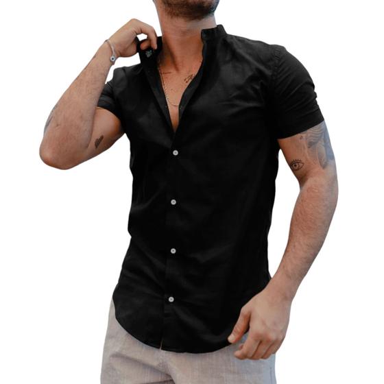 Imagem de Camisa Social Gola Padre Manga Curta Slim Fit Praia