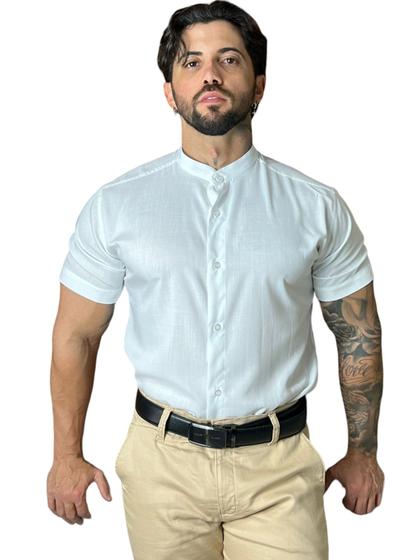 Imagem de Camisa Social Gola Padre Masculina Slim Fit Manga Curta