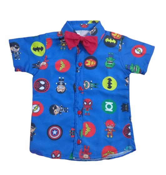 Imagem de Camisa Social Infantil Festa Temática Com Gravata SuperHérois