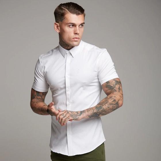 Imagem de Camisa Social Lisa Masculina Manga Curta Slim Fit