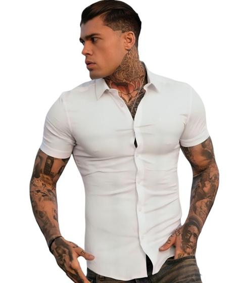 Imagem de Camisa Social Lisa Masculina Manga Curta Slim Fit