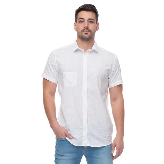 Imagem de Camisa Social Manga Curta Masculina Teodoro Linho Bolso Leve