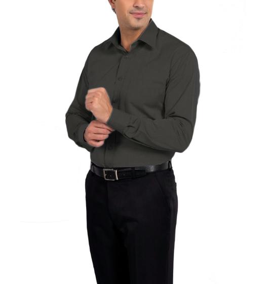 Imagem de Camisa Social Manga Longa 100% Microfibra Masculina Cinza Escuro Grafite