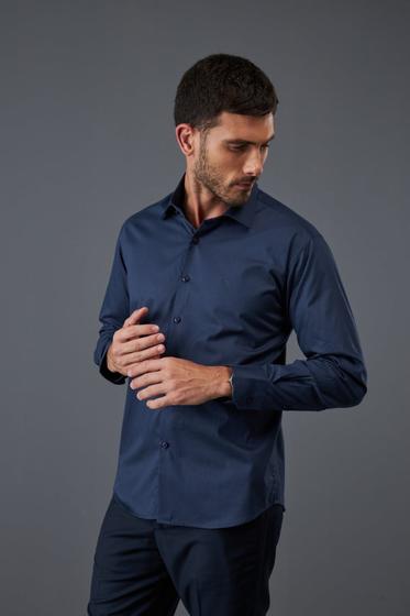 Imagem de Camisa social masculina 100% microfibra manga cumprida azul tamanho p
