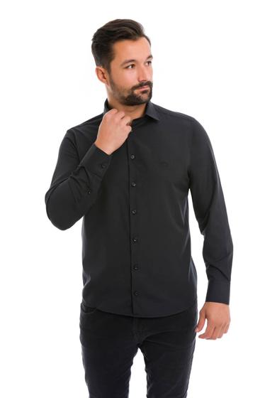 Imagem de Camisa social masculina manga cumprida facil lisa preta