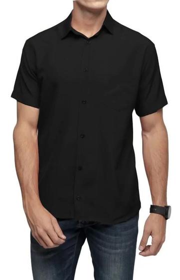 Camisa Social Masculina Manga Curta - 100% Poliéster Menor preço em Camisa Social Masculina Manga Curta - 100% Poliéster