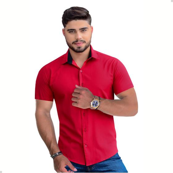 Imagem de Camisa Social Masculina Manga Curta Slim Fit Vermelho