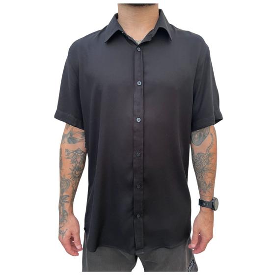 Imagem de Camisa Social Masculina Manga Curta Viscose Preta