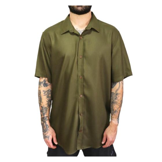 Imagem de Camisa Social Masculina Manga Curta Viscose Verde Militar