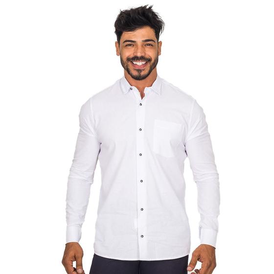 Imagem de Camisa Social Masculina Manga Longa Básica Lisa Com Bolso