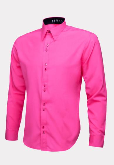 Imagem de Camisa Social Masculina Manga Longa Blusa Slim Pink Camiseta