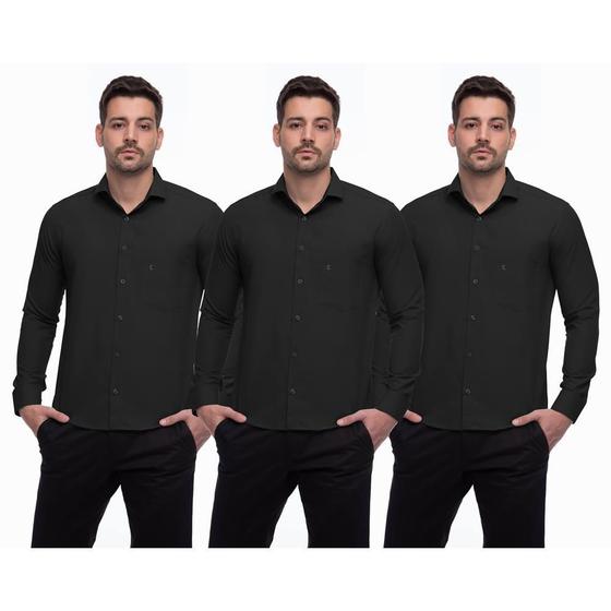 Imagem de Camisa Social Masculina Manga Longa Botões Lisa Kit 3 Branco/Rosa M