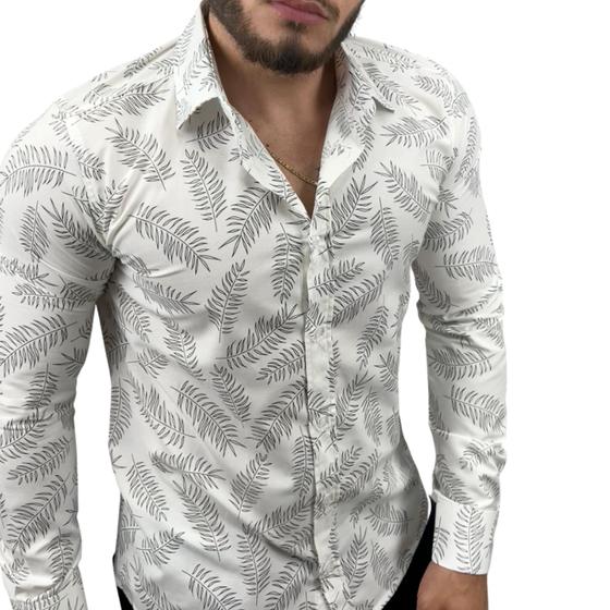 Longa Estampada Camisas Masculinas Sociais Manga Longa Social Slim