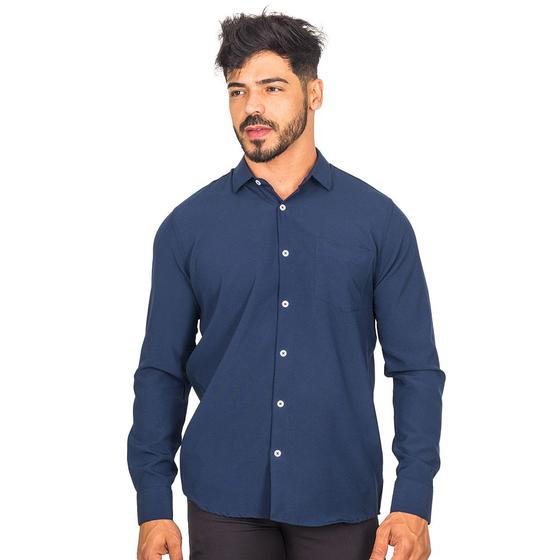 Imagem de Camisa Social Masculina Manga Longa Microfibra Bolso Lisa