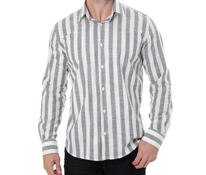 Imagem de Camisa social masculina manga longa slim fit flame listrada branca preta