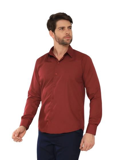 Imagem de Camisa Social Masculina Manga Longa Slim Vinho