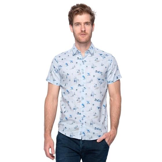 Imagem de Camisa Social Masculina Slim Casual Teodoro Linho Despojada