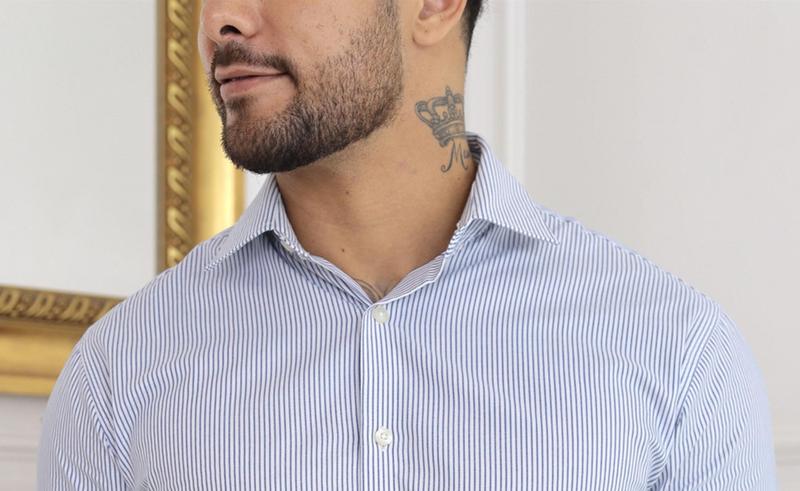 Imagem de Camisa Social Masculina Slim Fit Branca C/ Listra Azul - ROX 23/26 - ROXXO