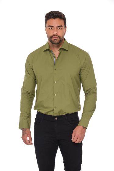 Imagem de Camisa Social Masculina Slim Fit Lisa - Tamanhos do PP ao XGG