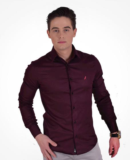 Imagem de Camisa Social Vinho Masculina Super Slim