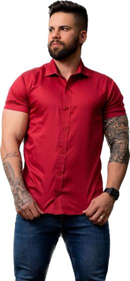 Imagem de Camisa Social Volar Manga Curta Slim Fit Lisa Acetinado Premium Festa Casamento Algodão Masculina