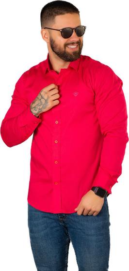 Imagem de Camisa Social Volar Manga Longa Slim Fit Lisa Acetinado Xadrez Masculina Festa Casamento Algodão