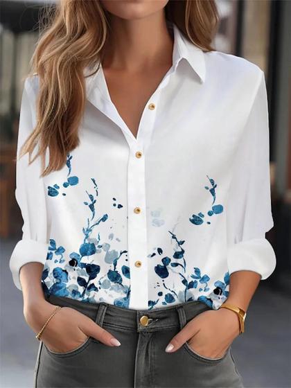 Imagem de Camisa solta manga longa feminina, blusa casual, blusa elegante, moda de fim de semana, temperamento