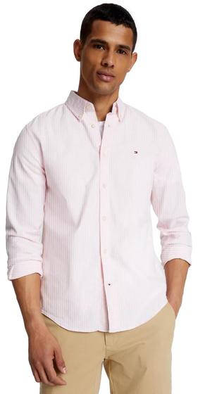 Imagem de Camisa Tommy Hilfiger Masculina Oxford de Manga Comprida - Listrada Rosa - Tamanho L