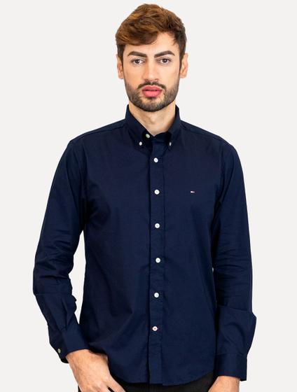 Camisa Tommy Hilfiger Masculina Regular Core Flex Poplin Azul
