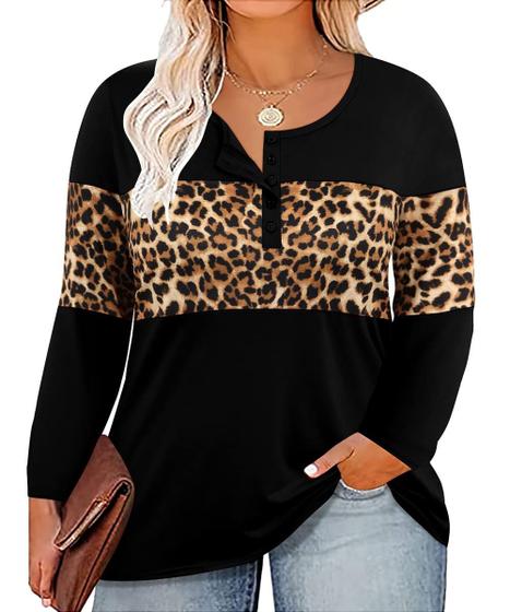 Imagem de Camisa túnica CARCOS Plus Size com estampa de leopardo para mulheres