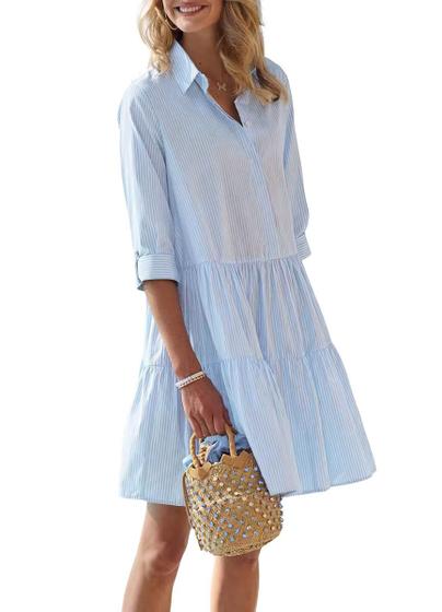 Imagem de Camisa, vestido, chouyatou, listrado, com botões, azul, XL