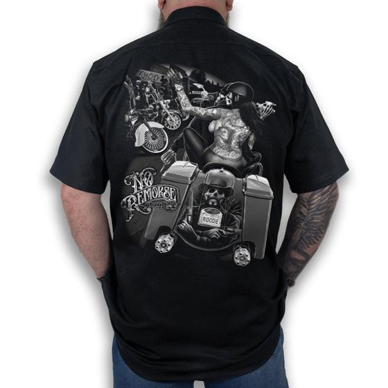 Imagem de Camisa Workshirt Preta Custom Chicanas Motorcycle No Remorse