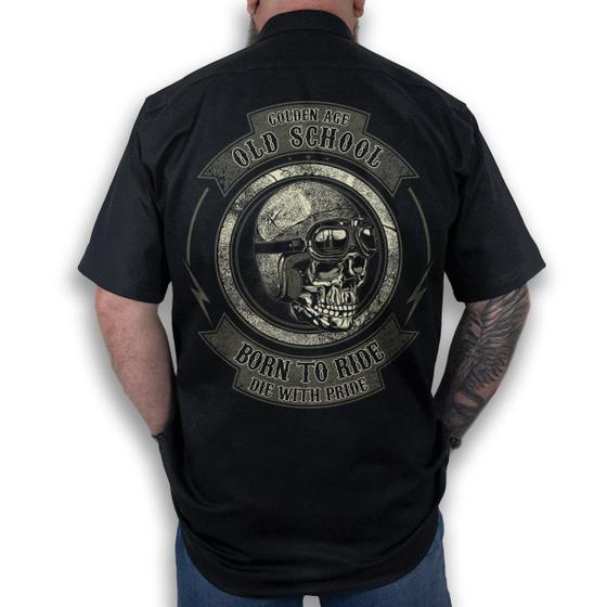 Imagem de Camisa Workshirt Preta Custom Mecânico Old School Born To Ride No Remorse