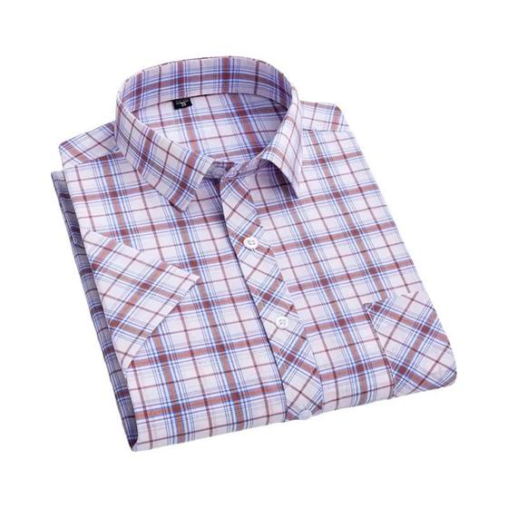 Imagem de Camisa Xadrez Masculina Plus Size 6XL - Manga Curta 100% Algodão - Primavera/Verão