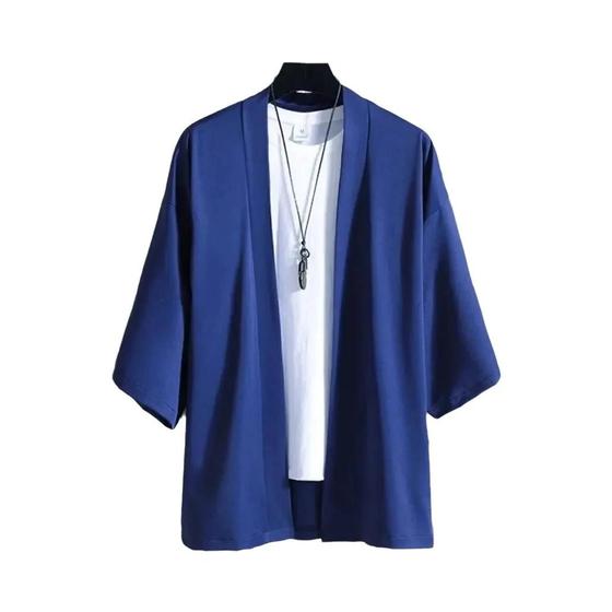 Imagem de Camisas Kimono Masculinas Pretas - Leves, Casuais, Manga 3/4