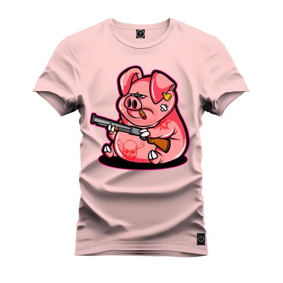 Imagem de Camiseta 100% Algodão Confortável Premium Estampada Porco Caçador_x000D_