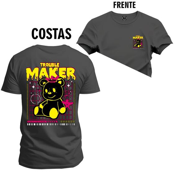 Imagem de Camiseta 100% Algodão Confortável Premium Estampada Urso Tranquile Monker Frente e Costas