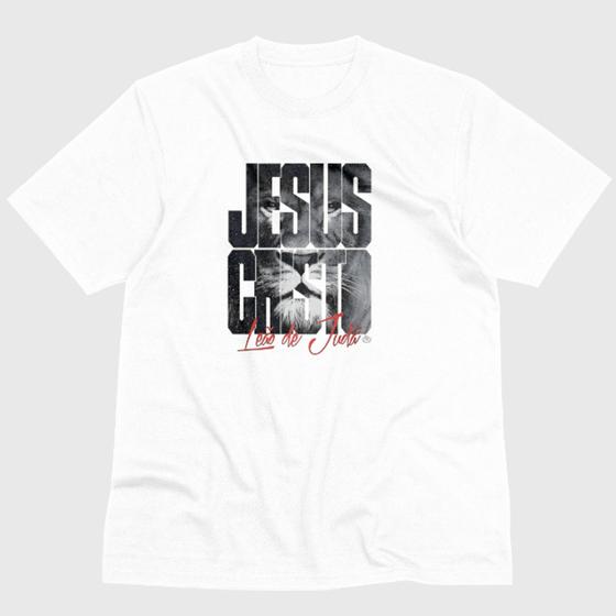 Imagem de Camiseta 100% Algodão - Fio 30.1- estampada mensagem cristã JESUS LEÃO DE JUDA