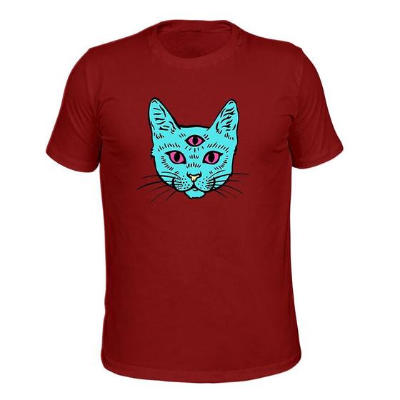 Imagem de Camiseta 100% Algodão Tecido Macio Estampada Gato Olhos