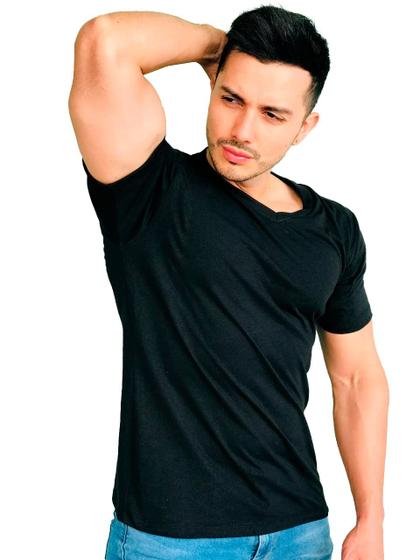 Imagem de Camiseta à prova de suor Seca Tee com decote em V para homens preta M