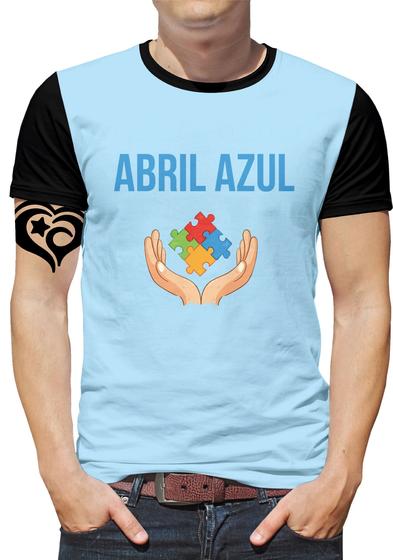 Imagem de Camiseta Abril Azul Masculina Blusa Mão