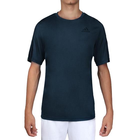 Imagem de Camiseta Adidas Aeroready Designed  to Move Sport 3-Stripes Azul Petróleo e Preta