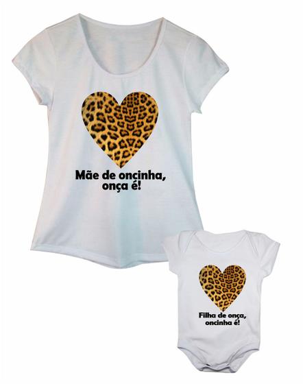 Imagem de Camiseta adulta mãe de oncinha e body de bebê filha de onça mãe e filha