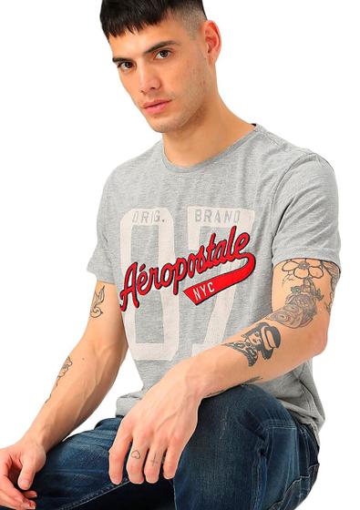 Imagem de Camiseta Aeropostale Masculina Lettering Appliqué Brand Cinza Mescla