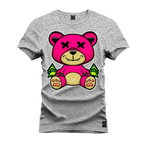 Imagem de Camiseta Agodão T-Shirt Unissex Premium Macia Estampada Urso Rosa X