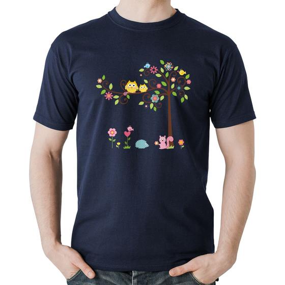 Imagem de Camiseta Algodão Árvore Flores E Animais - Foca na Moda