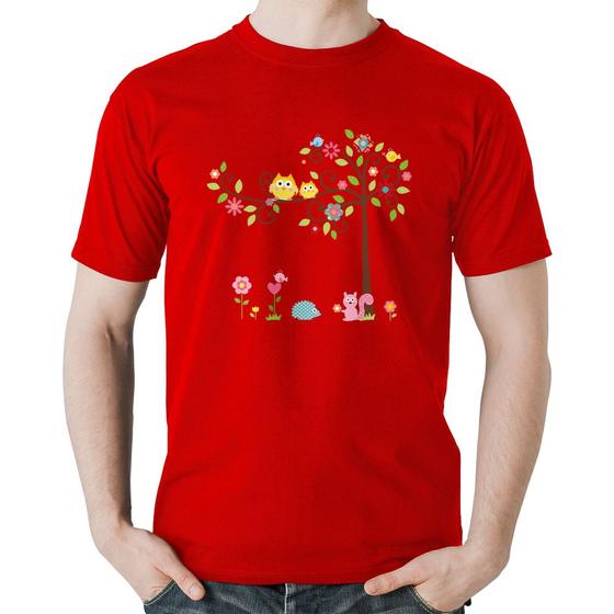 Imagem de Camiseta Algodão Árvore Flores E Animais - Foca na Moda