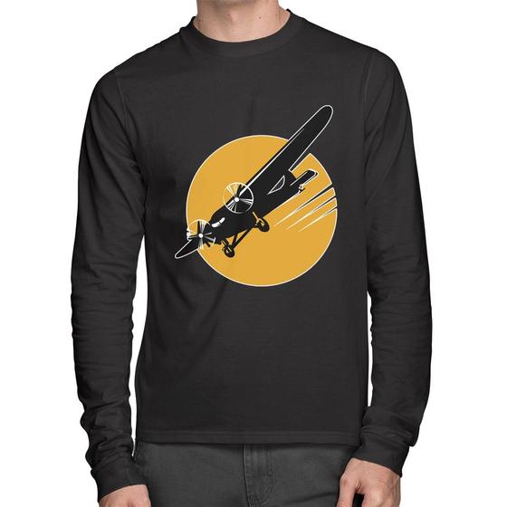 Imagem de Camiseta Algodão Avião Bimotor Manga Longa - Foca na Moda