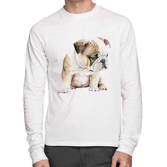 Imagem de Camiseta Algodão Cachorro Buldogue Inglês Manga Longa - Foca na Moda